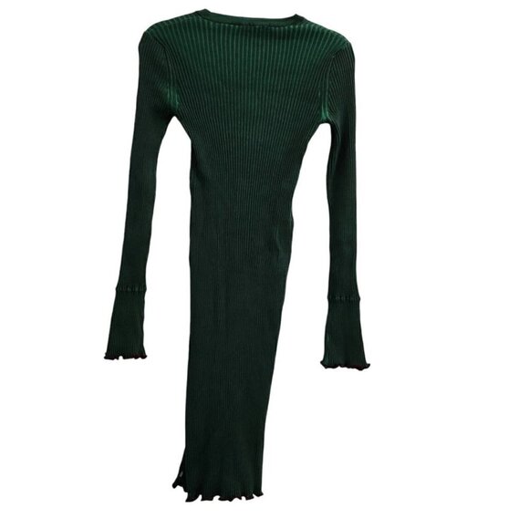Scotch & Soda Dress Medium Green Midi Bodycon Ribbed Knit Stretch Long Sleeve - Picture 11 of 14